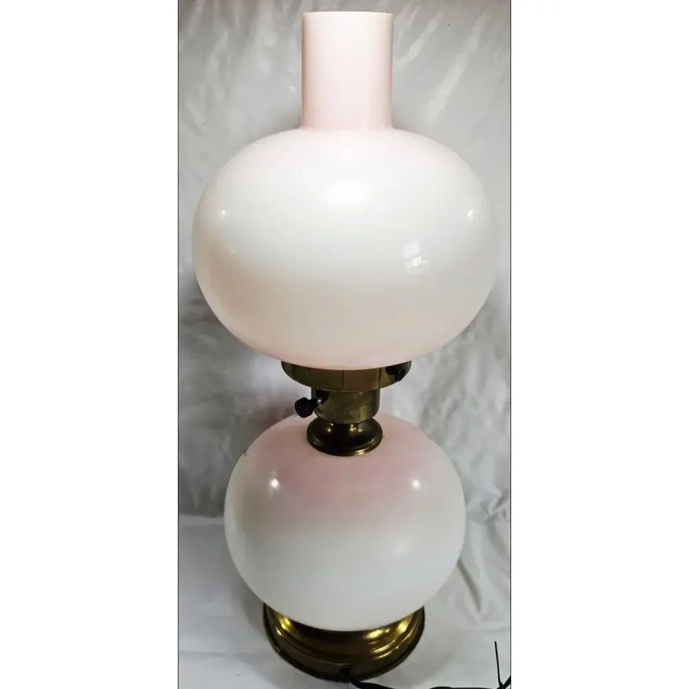 Vintage Hand Painted Pink Floral Gone With The Wind Hurricane Parlor Lamp 16.5